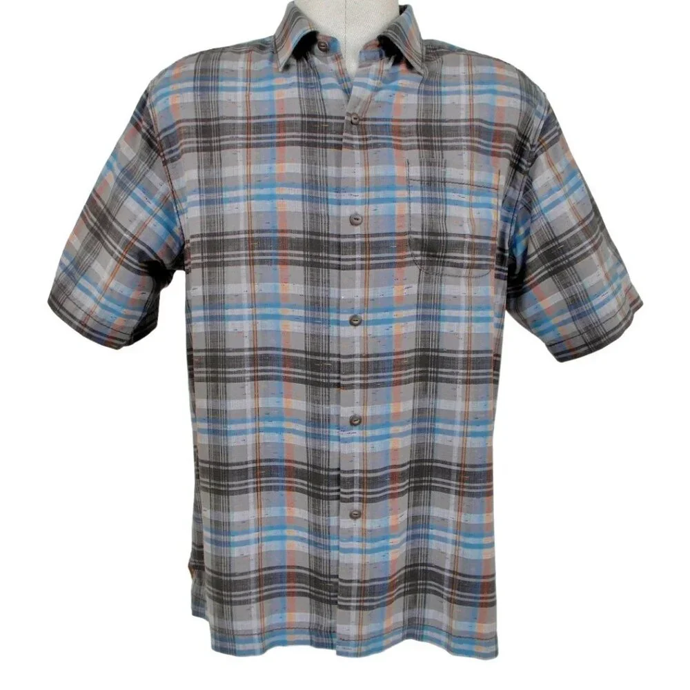 Tommy Bahama Men's‎ Plaid Silk Shirt Short Sleeve Button Up Original Fit Size L